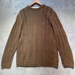 Chaps Mens Brown Herringbone Cotton Crewneck Sweater Pullover NA203-03 Large